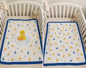 Vintage 1980s Sesame Street Big Bird Cookie Monster Handmade Baby Quilt